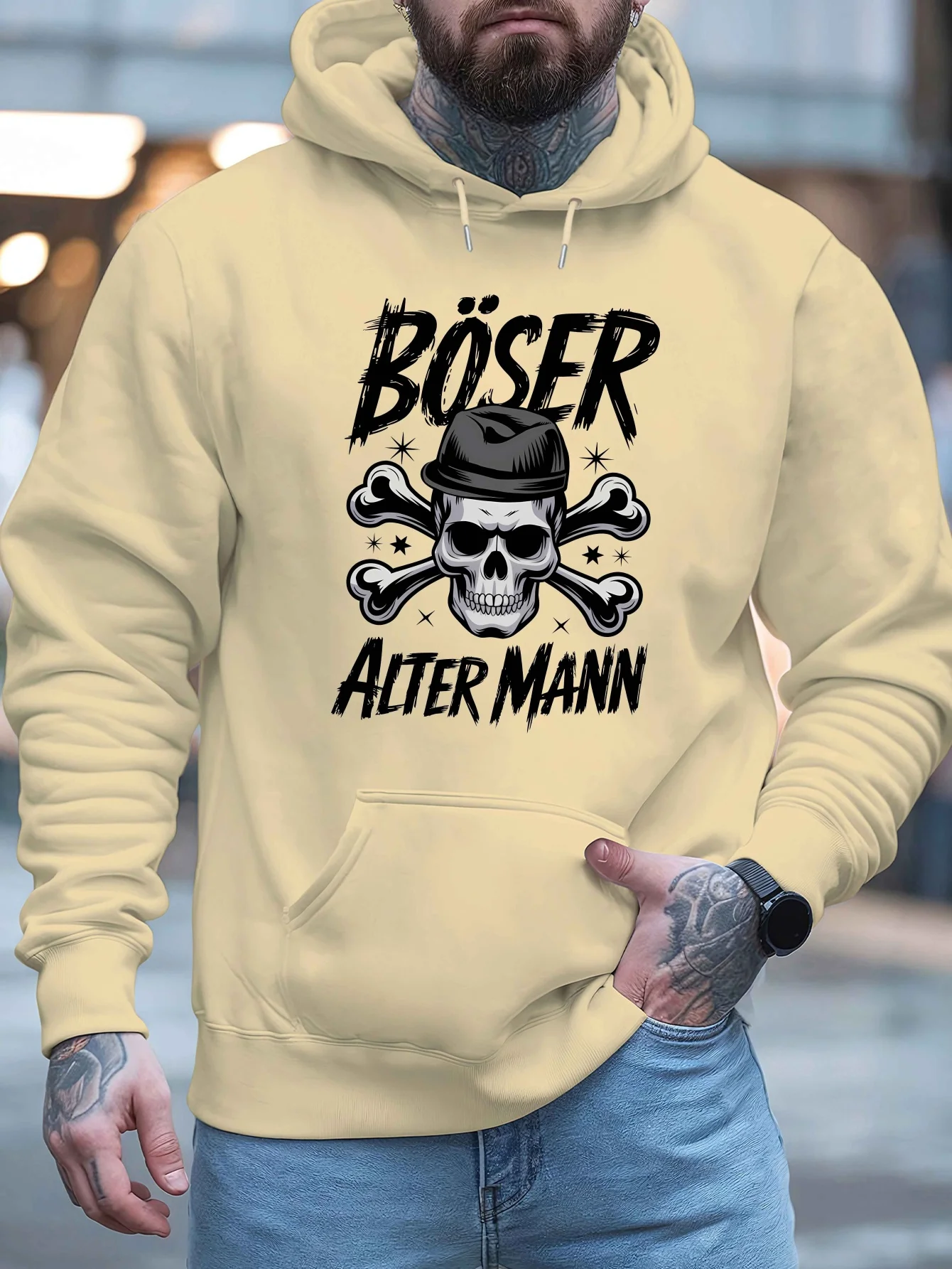 

Men's Trendy Graphic Hooded Sweatshirt - with Skull & Letter Design, Perfect for Fall and Winter Casual Wear