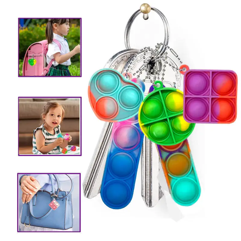 10/20Pcs Mini Pop Fidget Toy Pack Kit Keychain Stress Relief Toys Party Favors Office Desk Toy for Kids Adults