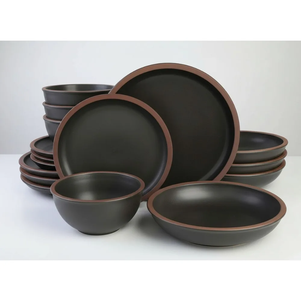 

Elegant Black Dinnerware Set for 4, 16-Piece Matte Glaze Dishwasher Safe Tableware