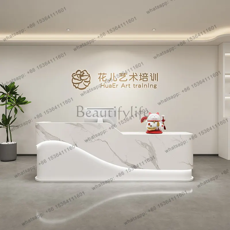 Factory Direct Sales Modern Cream Style Beauty Salon Reception Desk Nordic Clothing Store Company Cashier Counter Commercial Fur