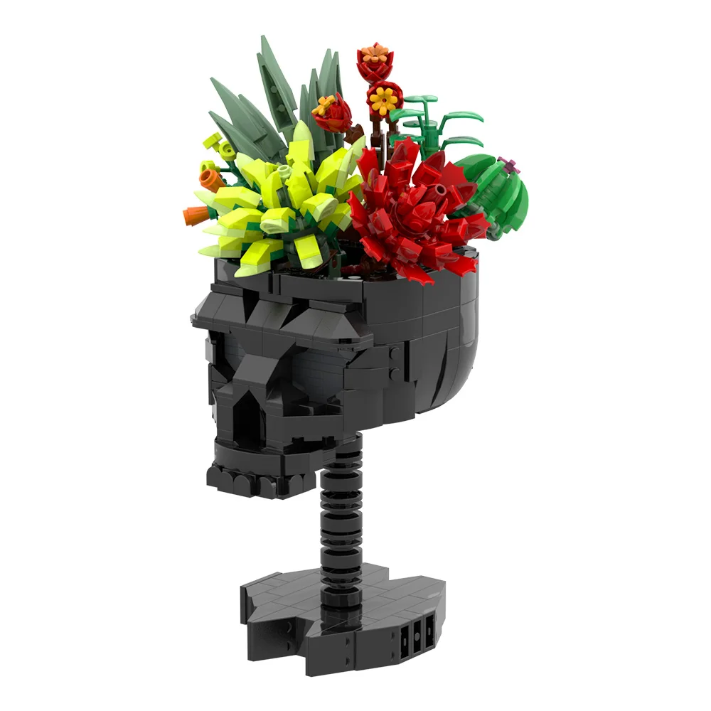 

MOC Skull Flower Ornaments Building Blocks Gothic Blacks Skull Flowers Plant Pot Bricks Model Decorate Toys Gifts