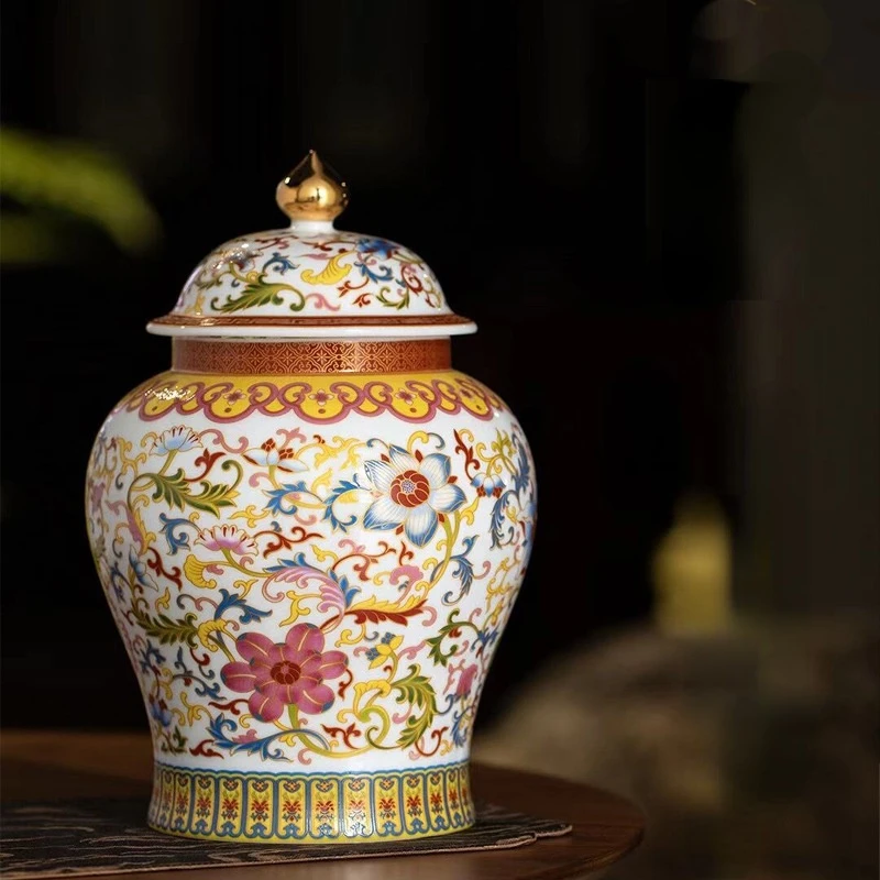 Modern Enamel Painted Tea Pot with Lid Gold-plated Storage Box Ceramic Sealed Crafts Entrance Countertop Ornament New