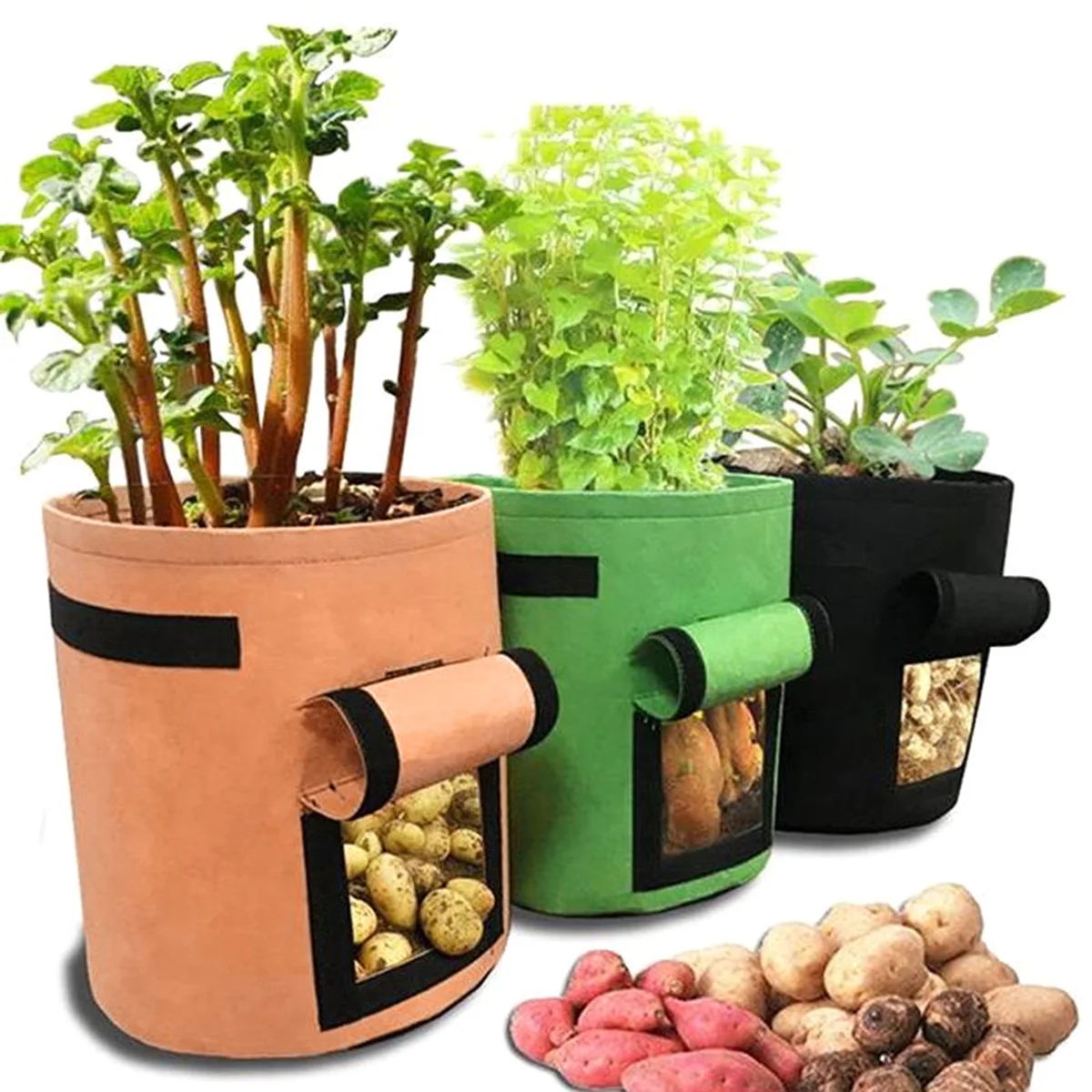 

Potato Planting Pouch Durable Fabric Healthy Root Growth Boost Yield Portable H Ventilation Holes Access Flap Plant Growth