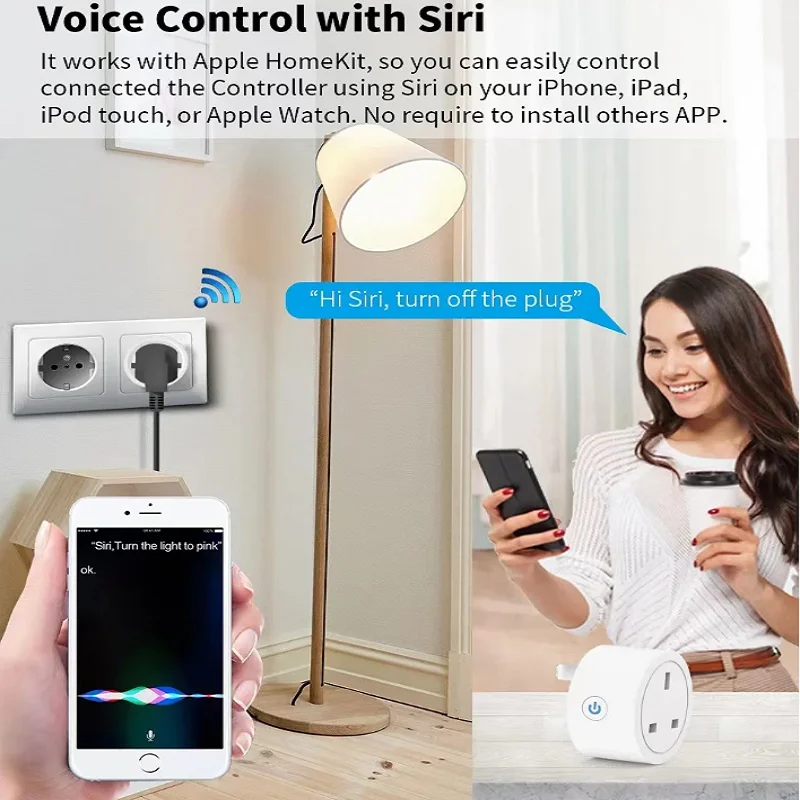 UK Matter 16A Wifi Smart Socket with Power Monitor UK Plug Home Appliance Outlet Works with Homekit Alexa Google