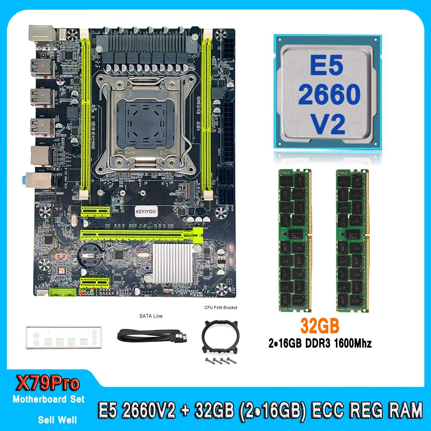 

X79 Motherboard LGA 2011 Kit With Xeon E5 2660 V2 CPU 32GB (2*16GB) 1600MHz DDR3 RAM E5 2660V2 Motherboard for Desktop Computer