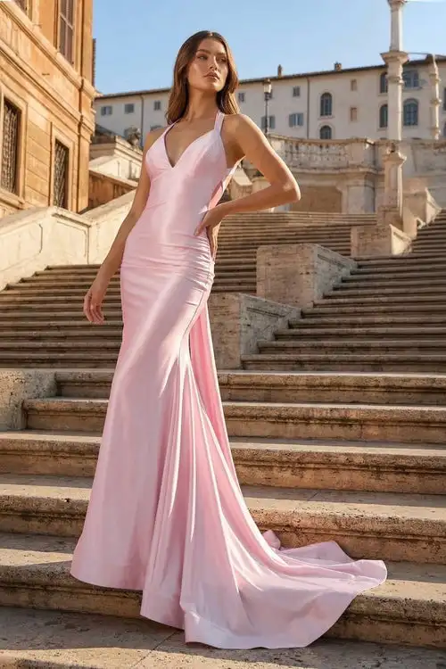 

Sexy Elegant Party Long Dress Fashion V-Neck Halter Neck Backless Vestidos for Day and Night Party Prom Gown Customized