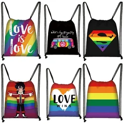 Mochila LGBT con patrón de corazón arcoíris, bolsa de almacenamiento con cordón para viajes, orgullo lesbiana Gay, moda Homosexual, regalo