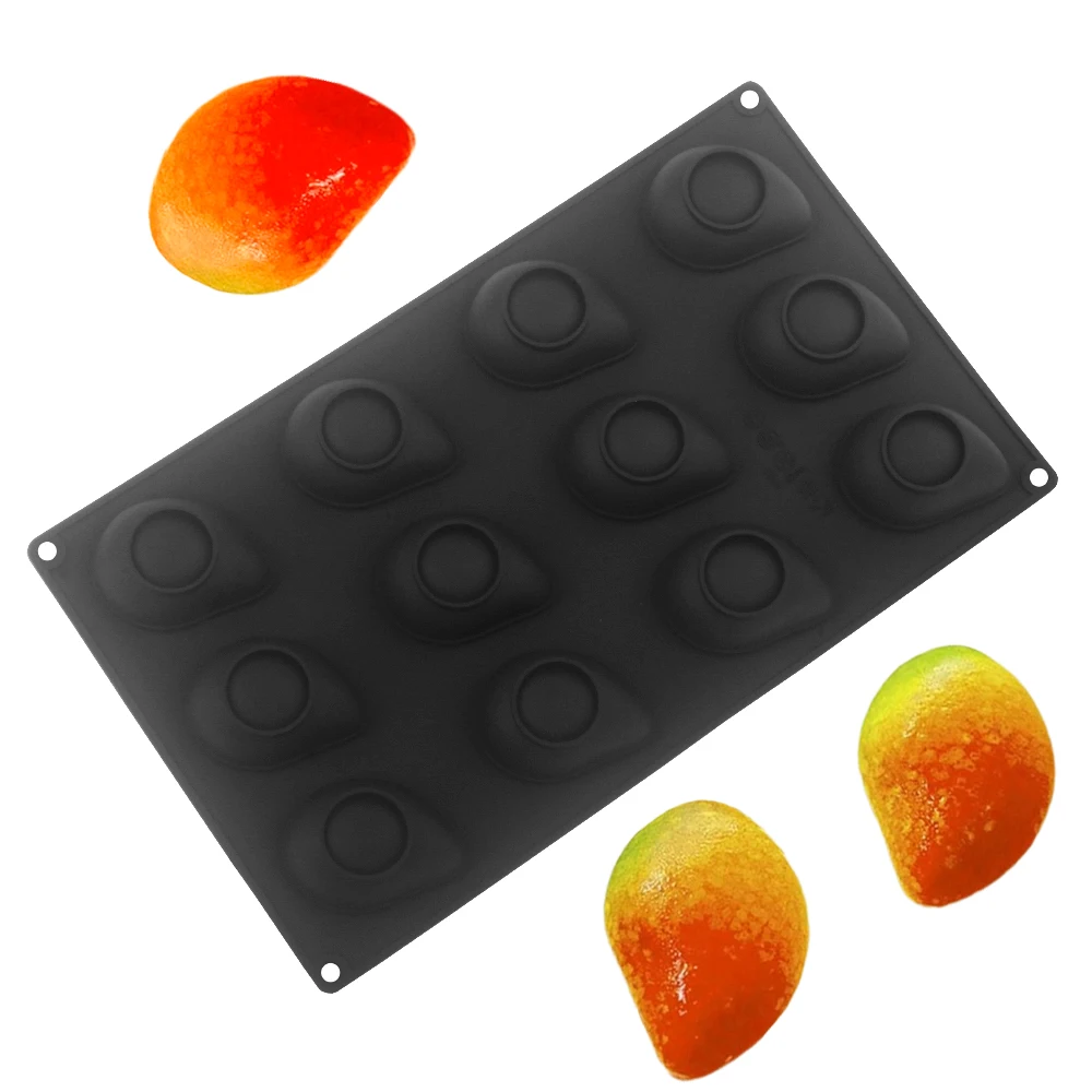 Molde de silicona de 12 cavidades para pasteles de Mousse de mango, molde de silicona en forma de fruta para Chocolate, molde de silicona para repostería francesa