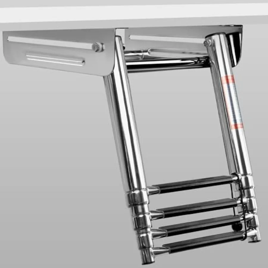 Escalera deslizante telescópica de acero inoxidable de 4 peldaños para pontón, capacidad de 900 lb