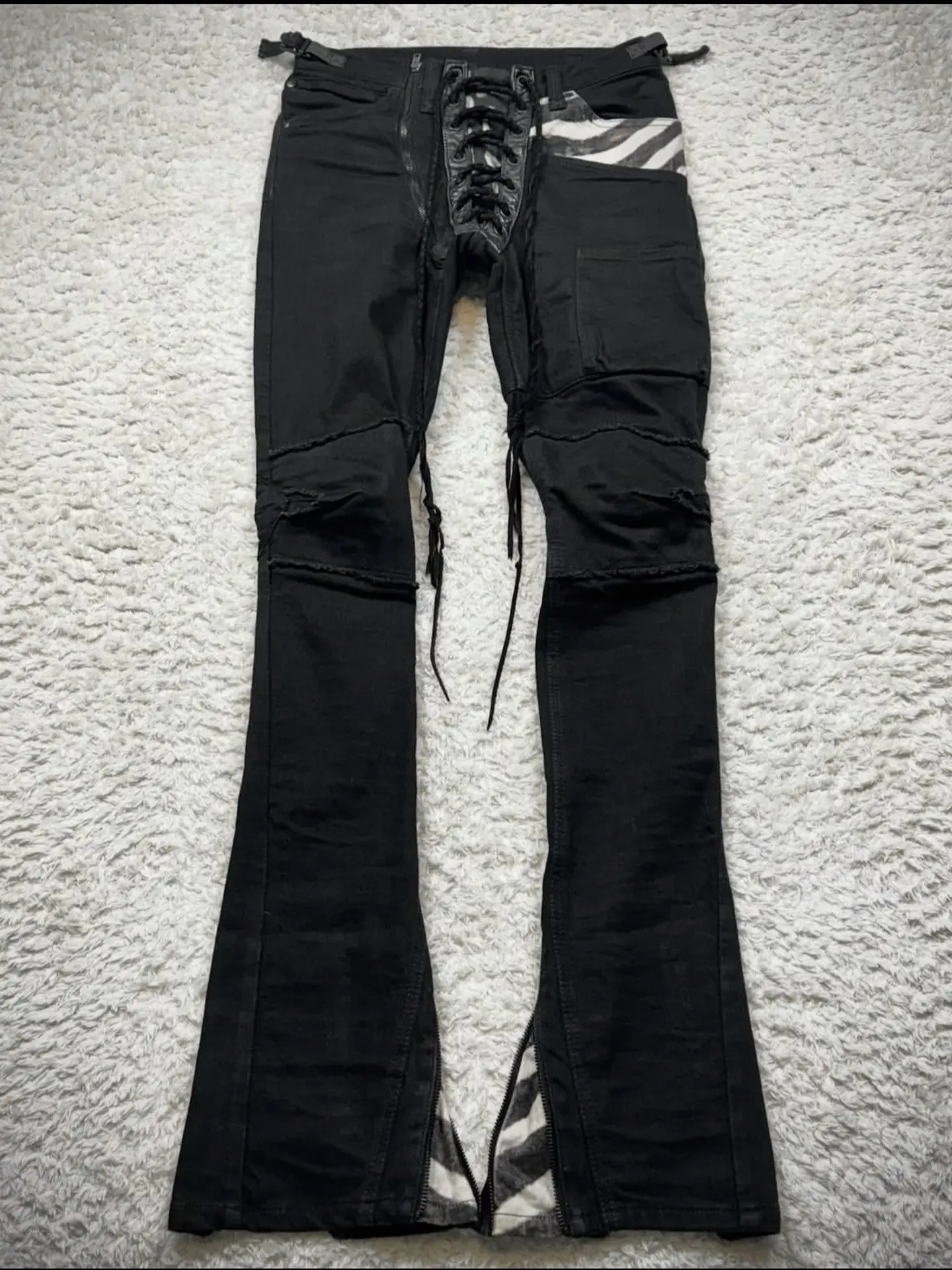 FANTASTION If6Was9 Visual Arts: Black Zebra Drawstring Belted Snake Skin Jeans pants