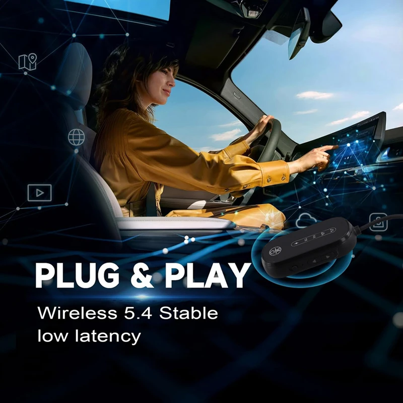 ワイヤレスオーディオ送信機受信機,2 in 1, Bluetooth 5.4, 3.5mm補助ジャック,飛行機アダプター,テレビ用マイク,車,PC,ヘッドフォン