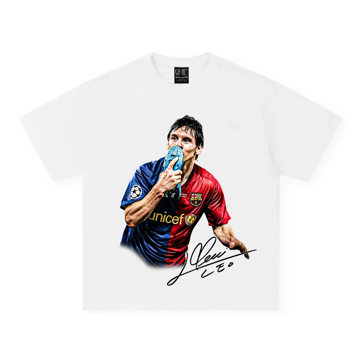 

2025 Messi Messi Barcelona American Football Vintage Print Loose Fashion Brand Personality Cotton Short Sleeve T-shirt