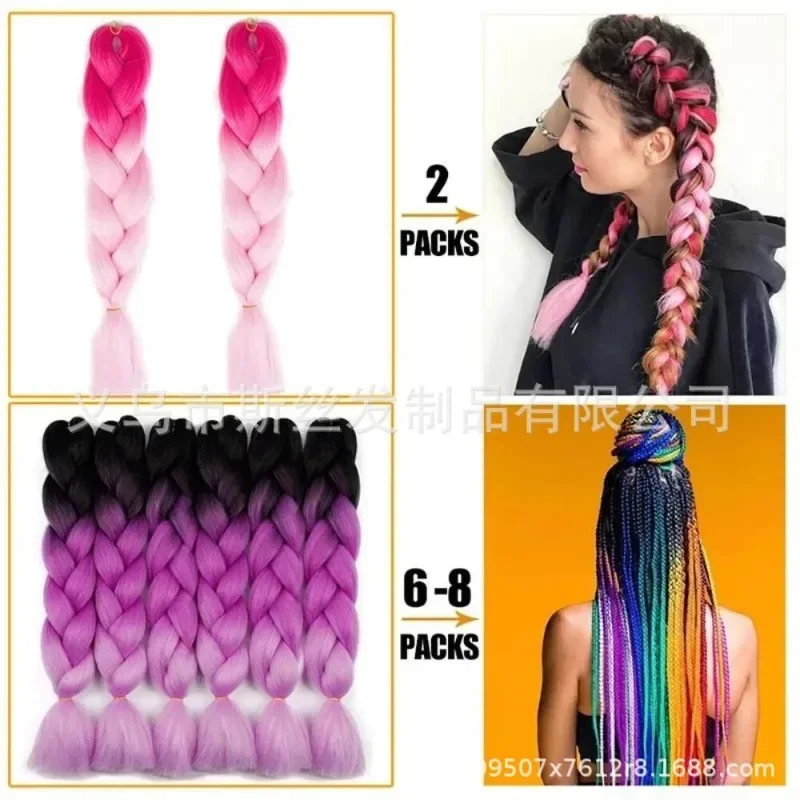 Jumbo Braid Colorful Ombre Synthetic Braiding Hair Extensions 24 Inch Girls and Women DIY Dreadlock Hip Hop Style Kids Accessori