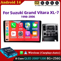 Car Radio Android 14 For Suzuki Grand Vitara XL-7 1998 - 2005 Multimedia Video Player GPS Navigation Carplay QLED Touch Stereo