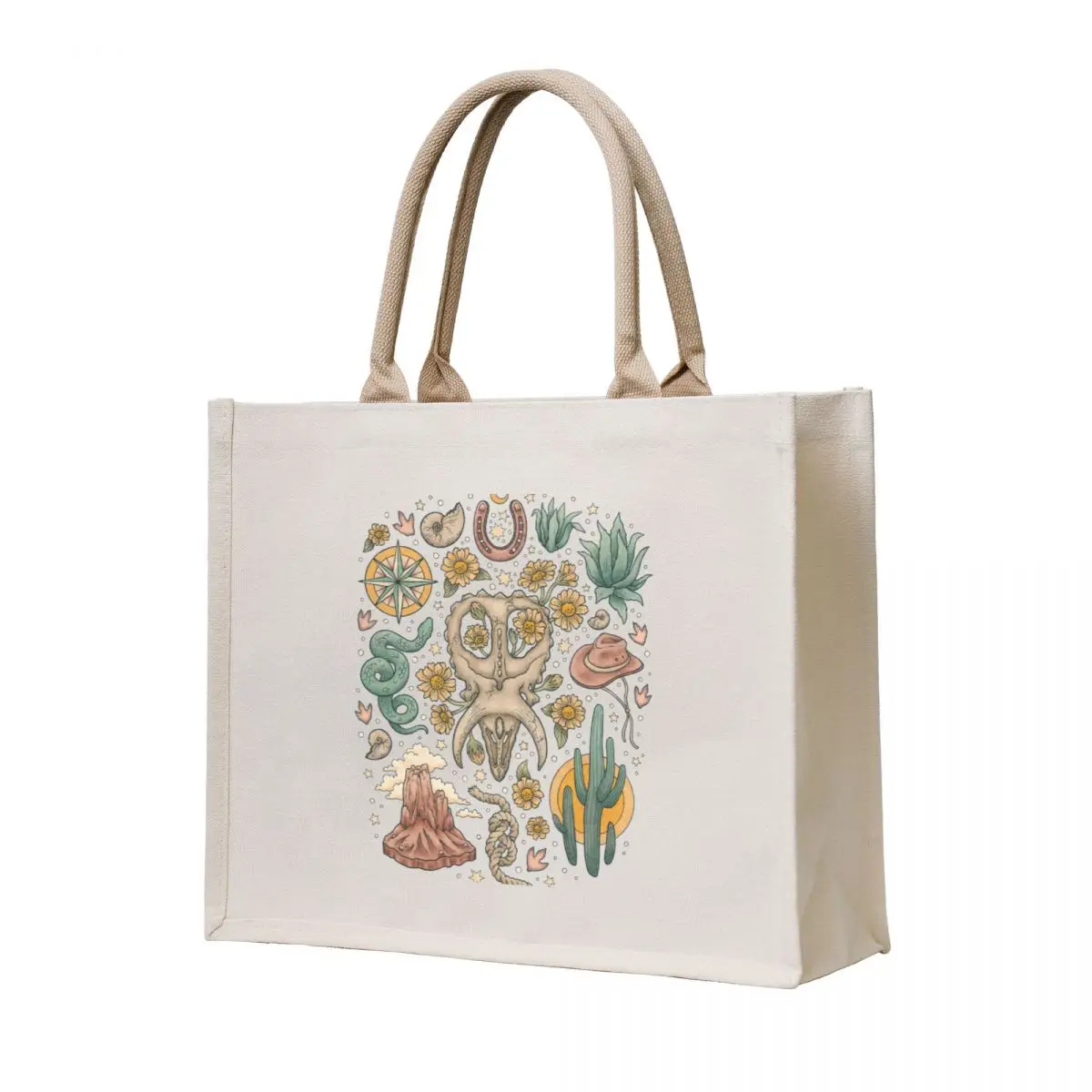 The Desert Sunflowers Dinosaur Southwest Adventure Art Natural History Explorer Tote Bag shopper bag women canvas