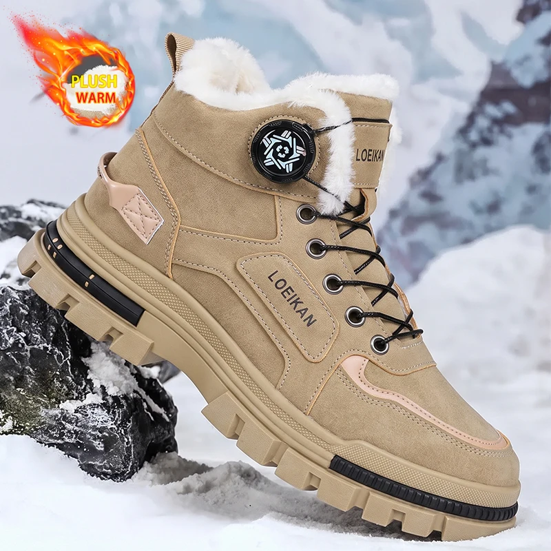 Herren Winter-Schneestiefel mit Drehverschluss, Fleece-Futter, Rutschfester Dicker Sohle, Hohe Knöchelstiefel – Detail 2