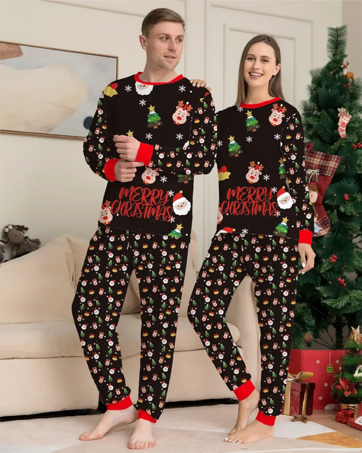 2024 Winter Christmas Family Matching Pajamas Set Cartoon Print Mother Father Kids Sleepwear Baby&Dog Romper Xmas Look Pjs