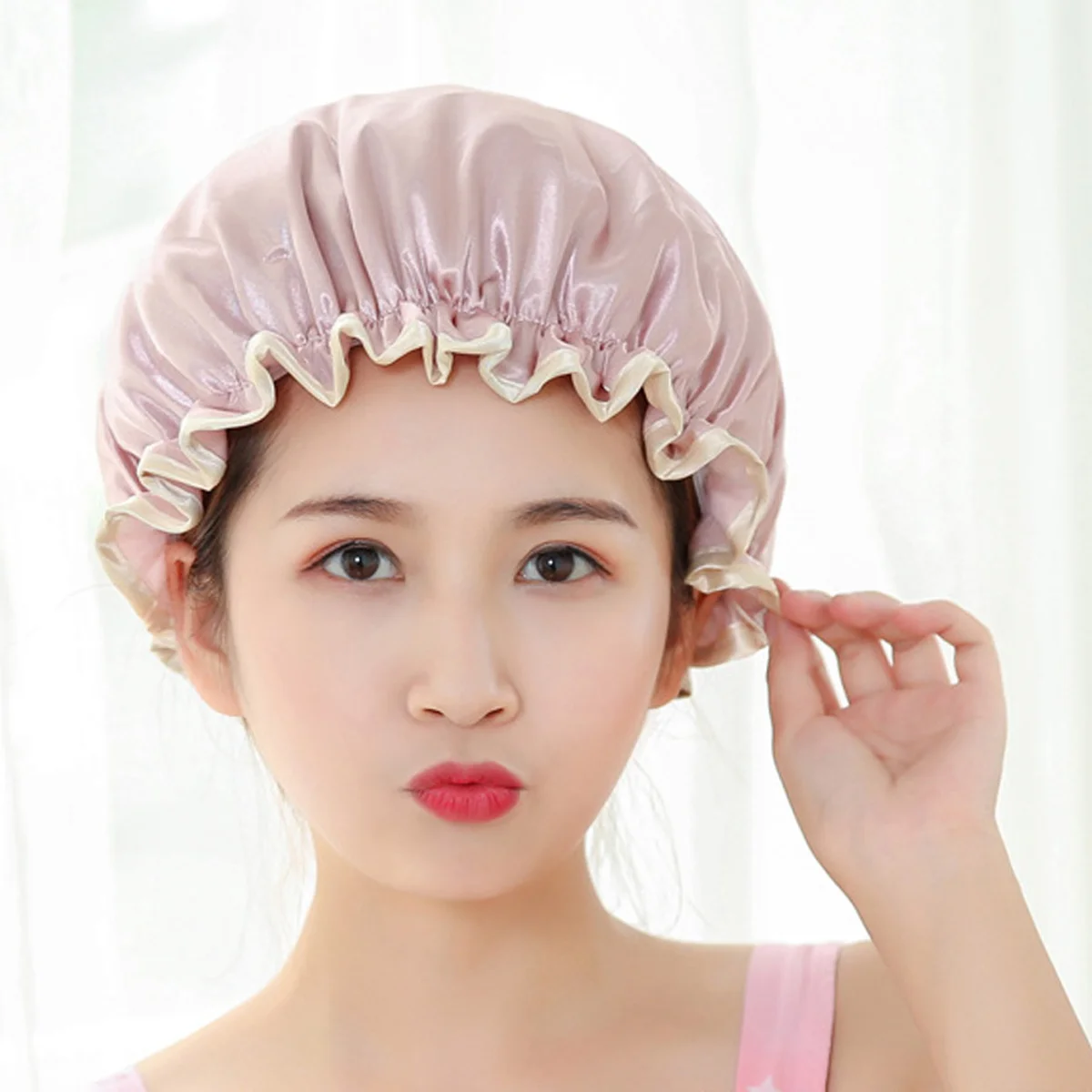 

2Pcs Women's Waterproof Bathing Cap Thickened Shower Hat for Hair Care Treatment Sleeping Cooking Spa Reusable Easy on Off