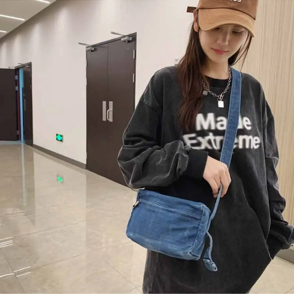 

Fashionable Y2K Denim Canvas Bag Street Style Shopping Bag Vintage Handbag Solid Color Large Capacity Solid Crossbody Bag Girl