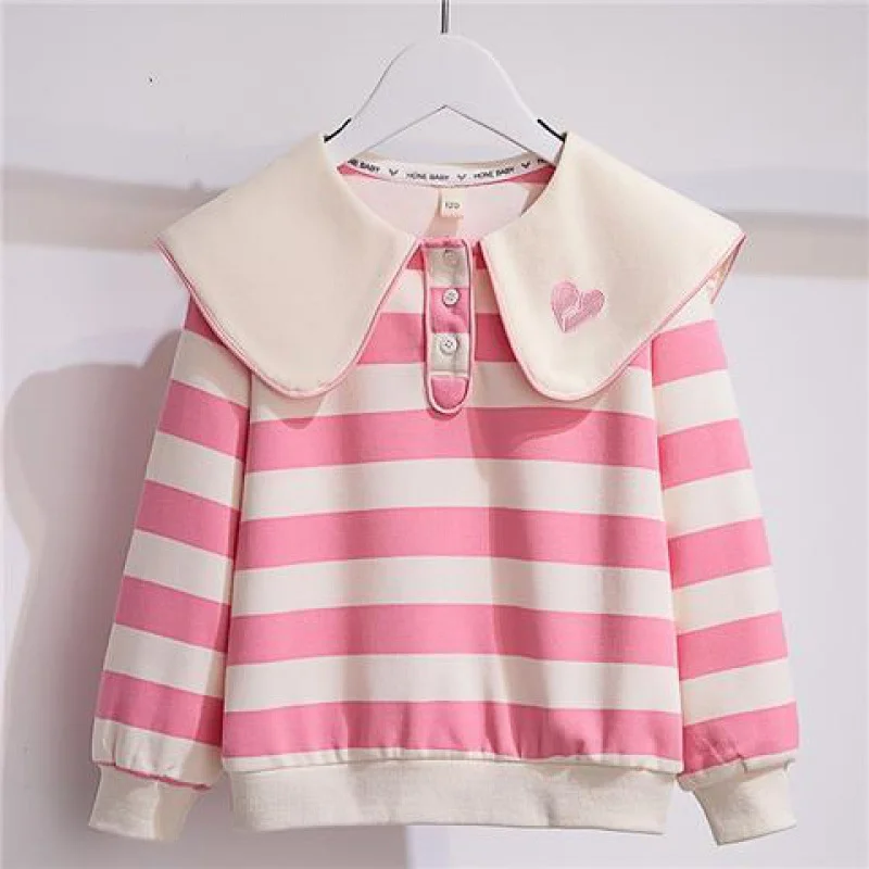 

Girls Hoodies Sweatshirts Cotton Tops Overcoat 2024 Stripe Spring Autumn Windproof Kids Long Sleeve Children's Clothing