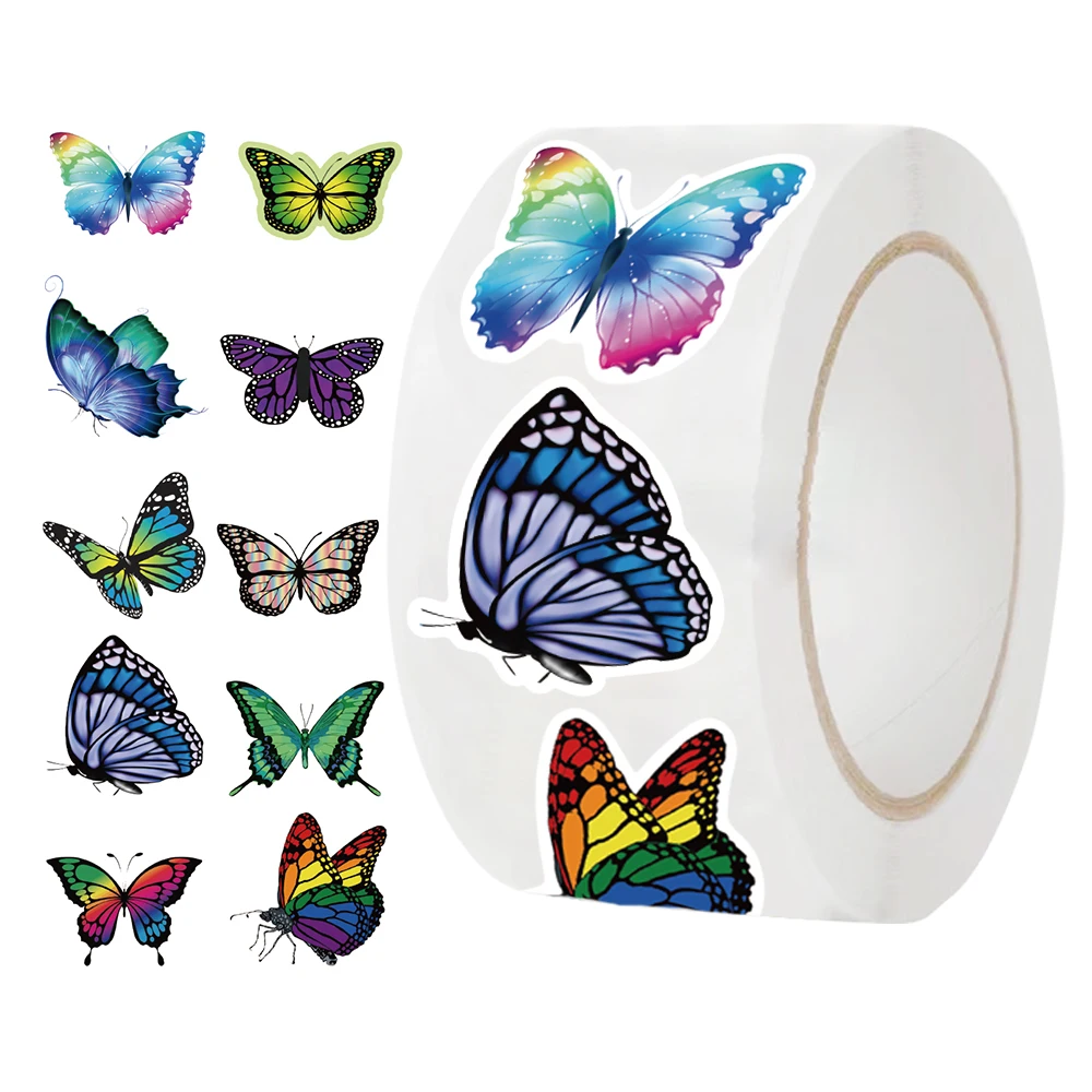 500Pcs/roll Cartoon Butterfly Stickers, Roll Vinyl Stickers For Laptop, Bumper, Skateboard, Water Bottles, Computer