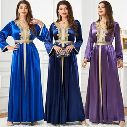 Fashion Autumn Winter Muslim Dress Arabian Bright Velvet Robe Saudi Dubai Abayas Evening Dress for Women Temperament Party Dress