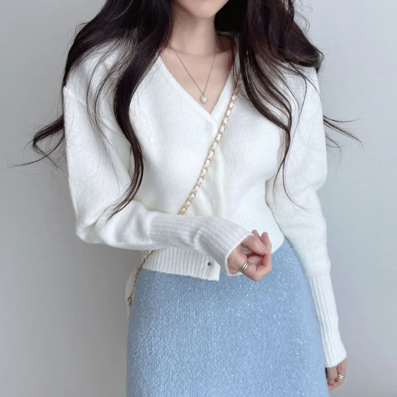 Gentle Sle Knit Cardigan Base Sweater Women Spring and Autumn High Sense Inner wear Slim fit Slimming Short Waist Hugging Top