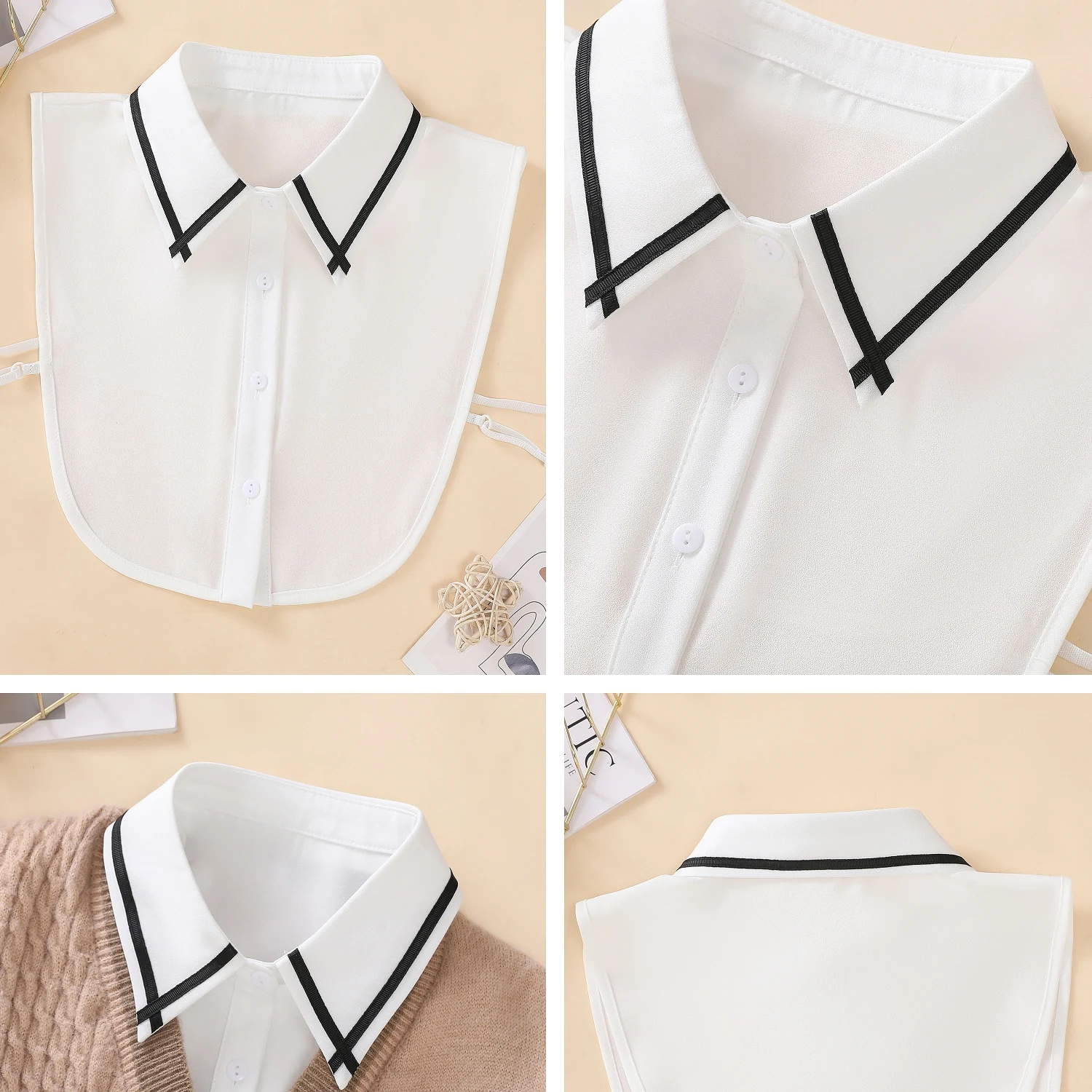 قطعة واحدة من الياقة المزيفة المزخرفة للنساء، ياقة وهمية متعددة الاستخدامات، ياقة قميص رائعة، طبقة أساسية مع تطريز، سوي