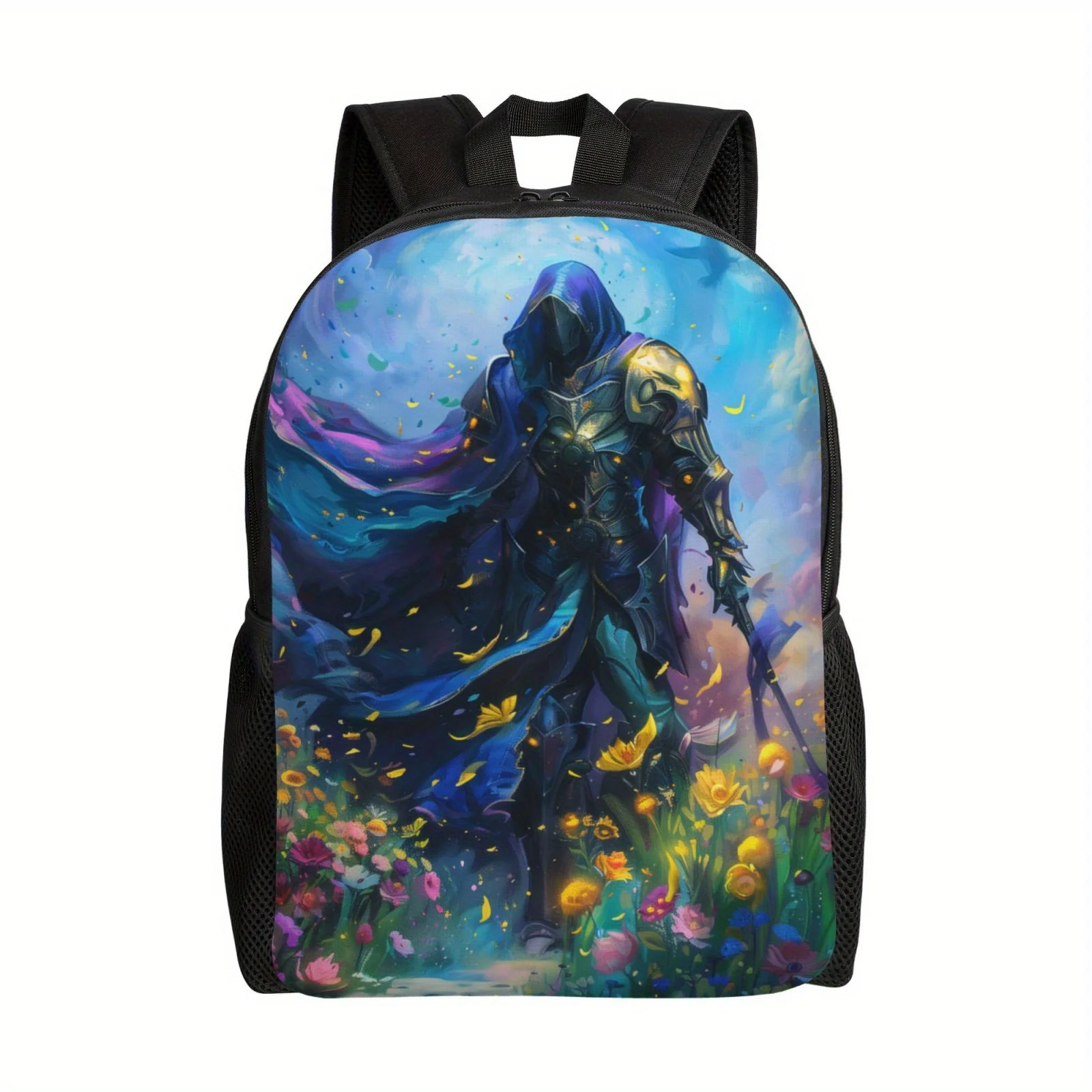 Warrior Walk Through Flowers Sea Print Lightweight Adjustable Black Backpack for Men and Women