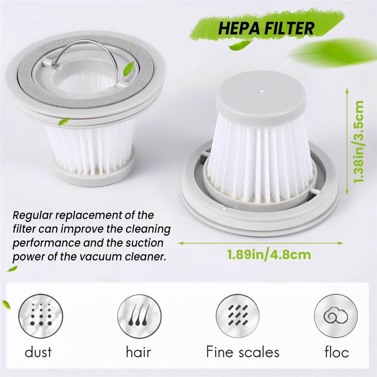 Suitable for Xiaomi Mijia Handy Vacuum Cleaner Accessories Filter Elements Handheld Car Mini Vacuum Cleaner Filter, 2PCS