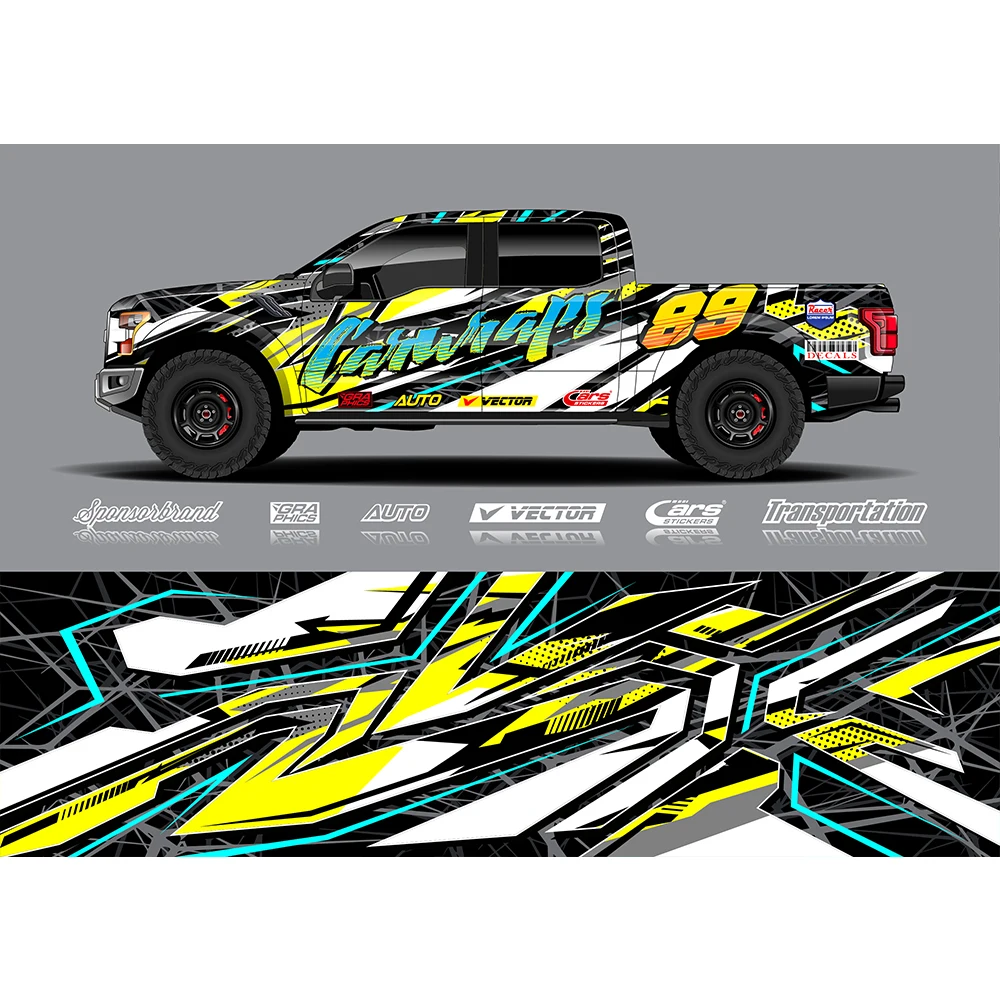 Yellow White Gradient Full Body Racing RV Graphic Decals Vinyl Wrap Camo Custom Size Color Changing DIY Car Full Wrap 500*100cm