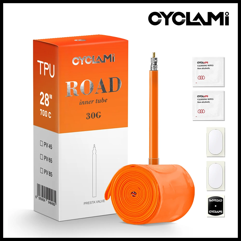 700C CYCLAMI Orange French Valve Bike Inner Tube Super Light Road Bicycle Cycling Ultralight TPU Tire 45 65 85 mm Length FV Tube