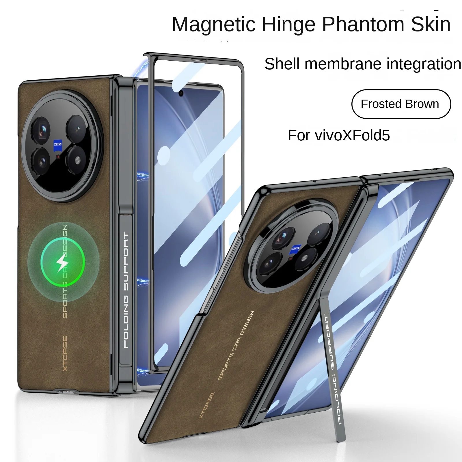 

For VIVO X Fold 5 Case Luxury PU Leather Hinge Stand Magnetic wireless charging Protect Back Cover Case For VIVO X Fold5 Shell