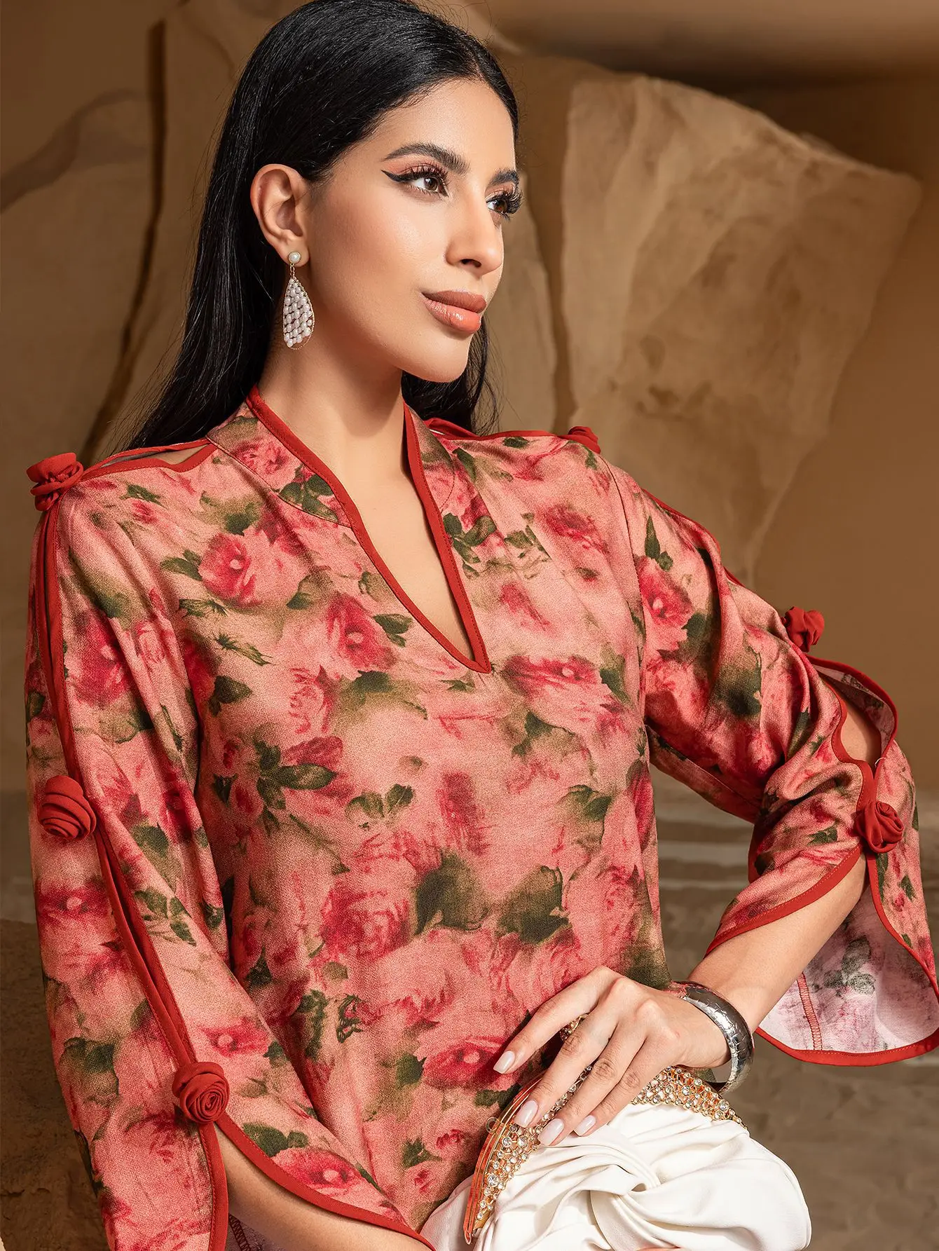 Ramadán musulmán moda de lujo nuevo Rose Manor vestido estampado 3D Oriente Medio Dubai árabe bata islámica para mujer
