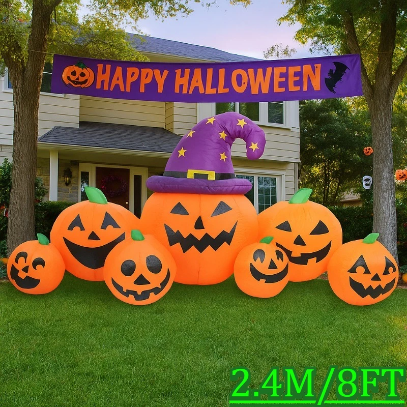 

8FT Halloween Holiday Lighting Pumpkin with LED Outdoor Party Decoration Horror House Garden Tombstone Decor Inflatable Prop