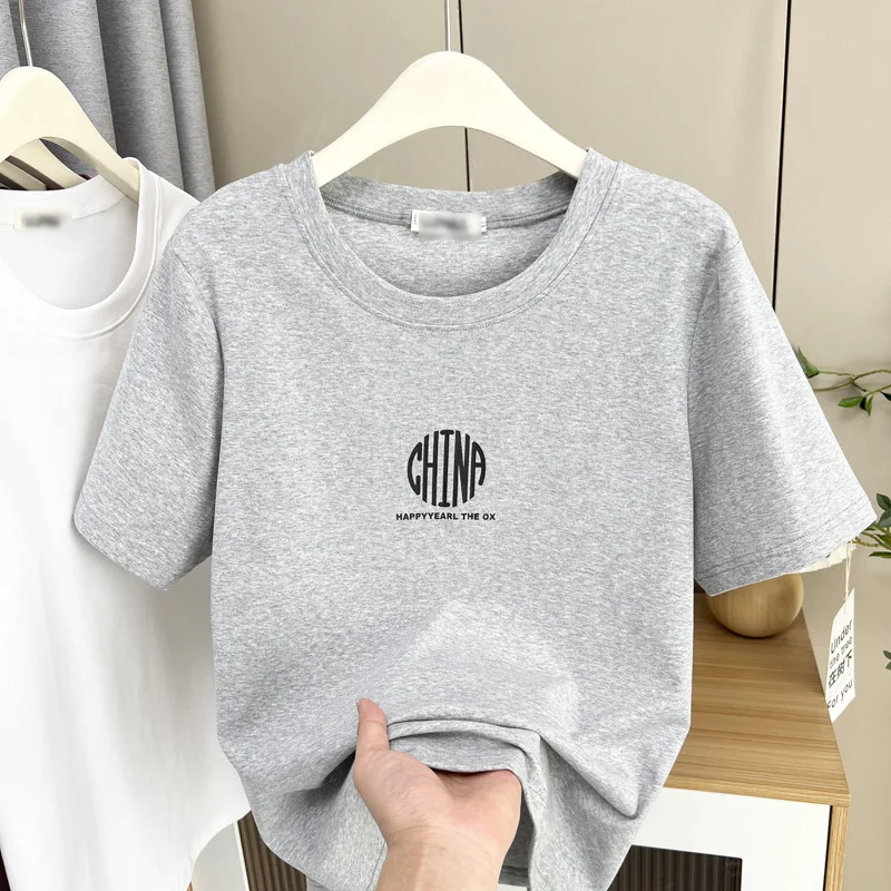 

Новый летний топ весом 100 кг, простые футболки с круглым вырезом и короткими рукавами с принтом, женская повседневная базовая футболка больших размеров 025