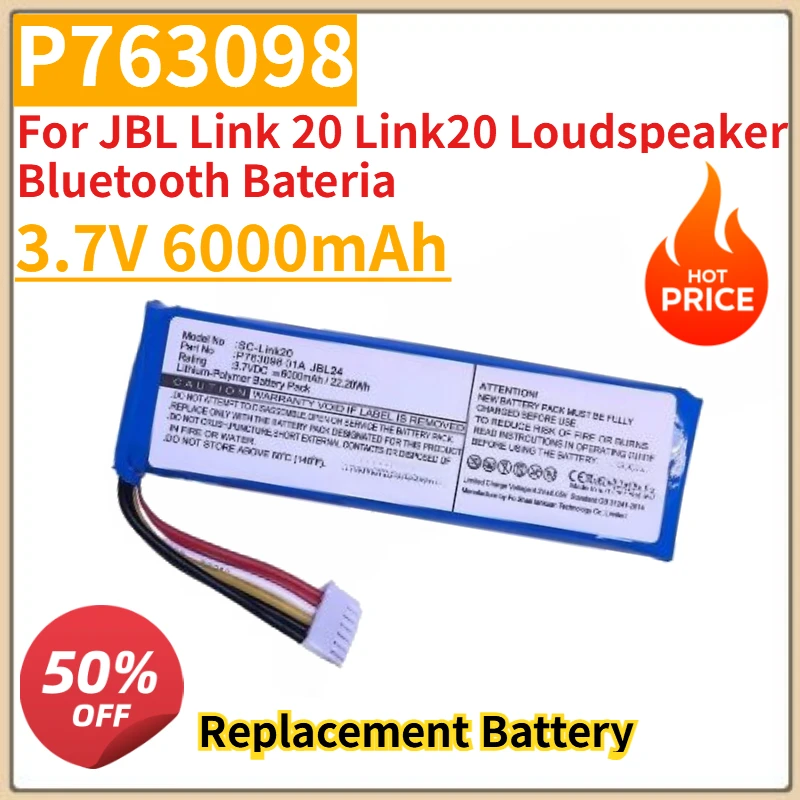 

New P763098 01A 3.7V 6000mAh Speaker Battery For JBL Link 20 Link20 Loudspeaker Bluetooth Bateria