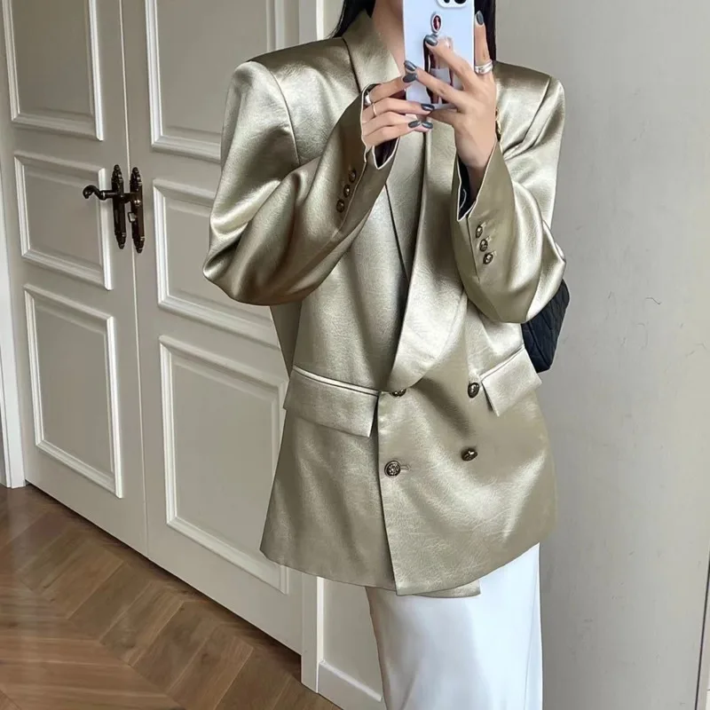 [oein] 2024 Spring Korean Edition Oversize Suit Loose Shoulder Cushion Coat Female Queen's Arrogant Style Suit