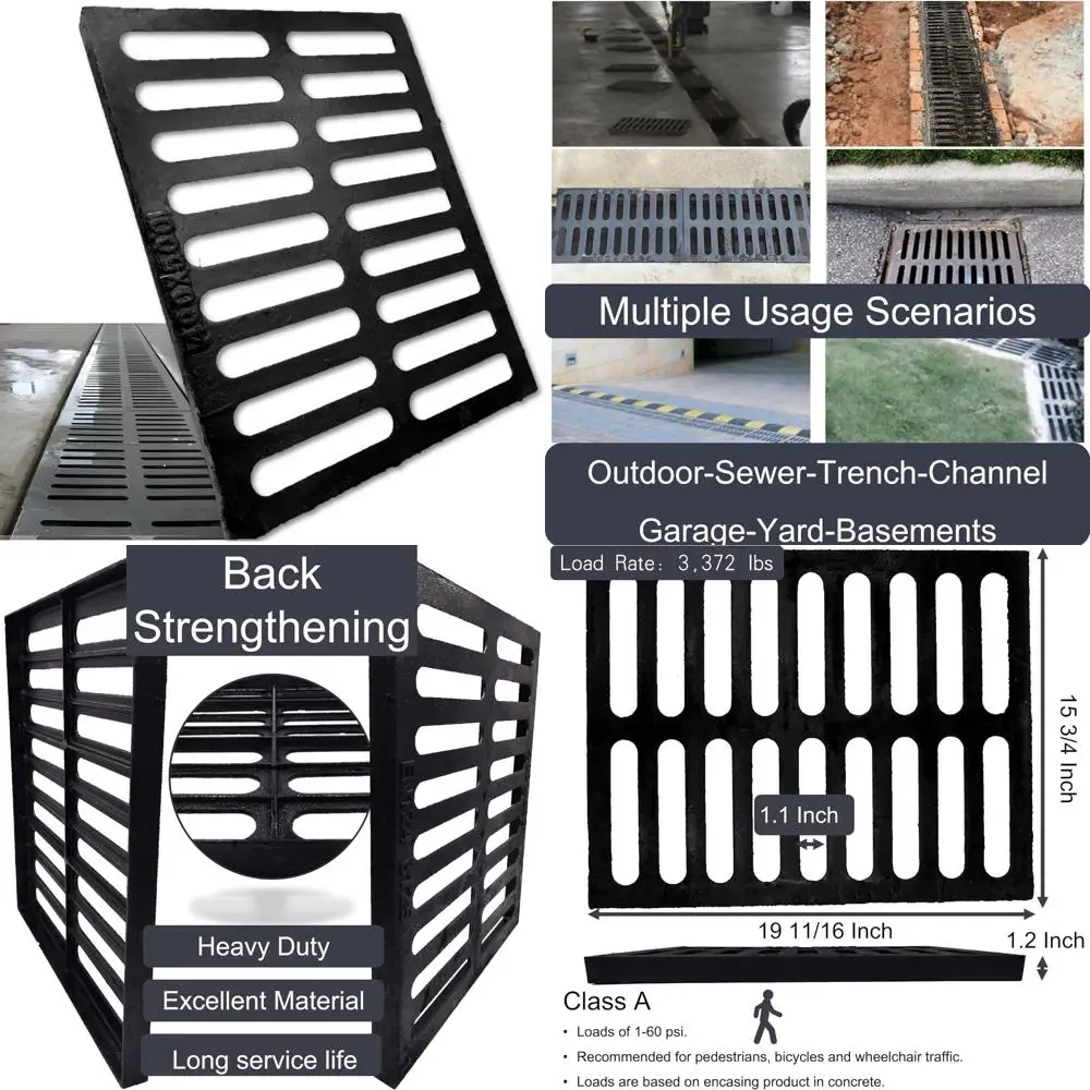 غطاء تصريف خارجي من الحديد الزهر شديد التحمل، شبكة مجاري 20 × 16، شبكة قناة متينة من الفئة A، نظام تصريف مستطيل أسود #1