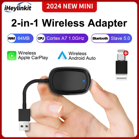 IHeylinkit 2024 nuevo 2 en 1 Mini inalámbrico Carplay Android adaptador inalámbrico automático conectividad inteligente para la mayoría de los modelos de vehículos