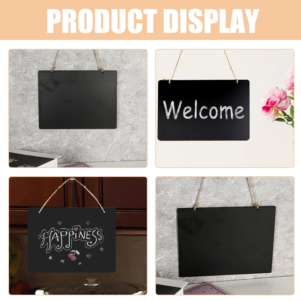

5pcs Small Blackboard with Lanyard Hanging Chalkboard Sign Wood Mini Signs Wall Decor Rectangle Shaped Reusable Durable