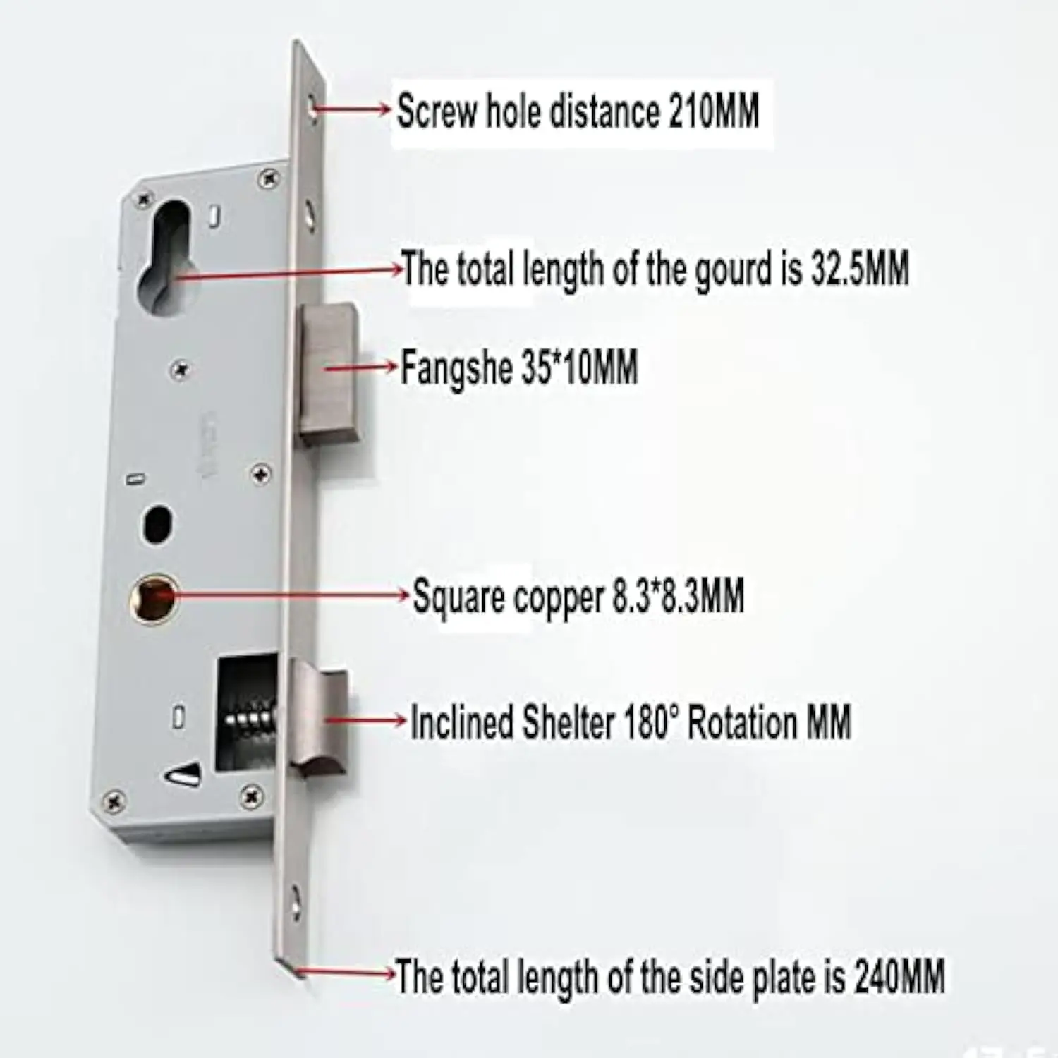 Door Lock Tube Frame Mortise Lock 85 mm Lock Mandrel Size 20 mm Tube Frame Lock Gate Door Lock Stainless Steel Garden Mortise