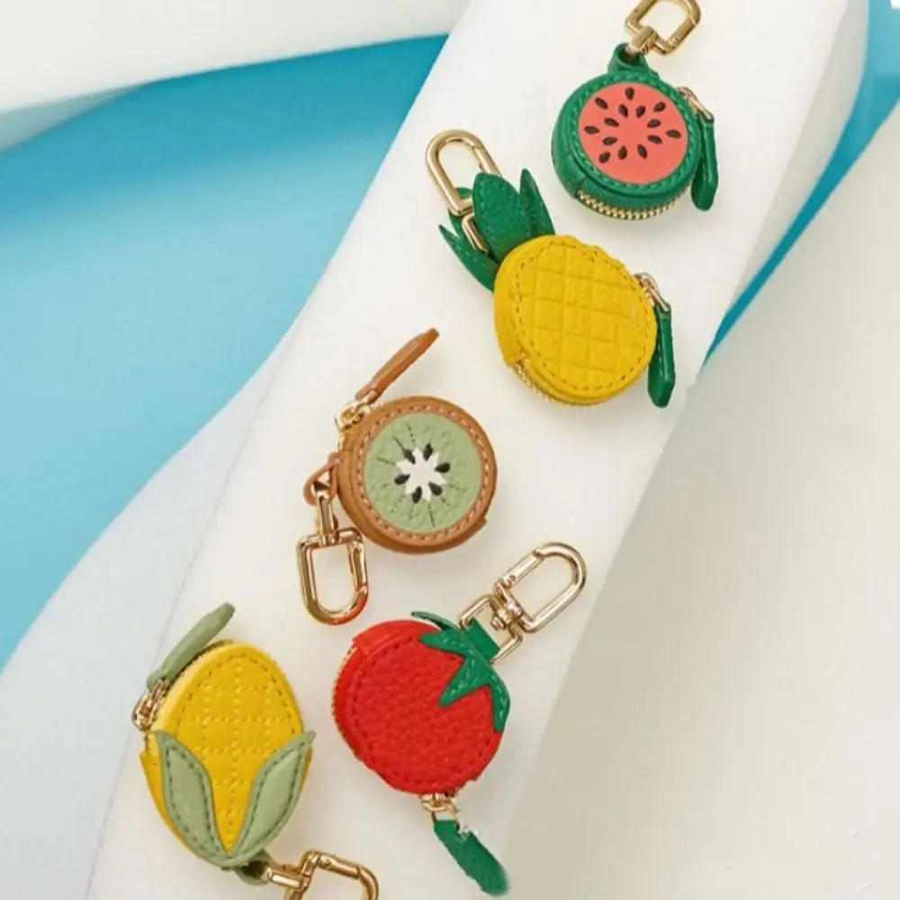 

Creative Cute Fruit Shape Coin Purse Zipper Keychain PU Leather Pendant Wallet Korean Style Fruit Keychain Female