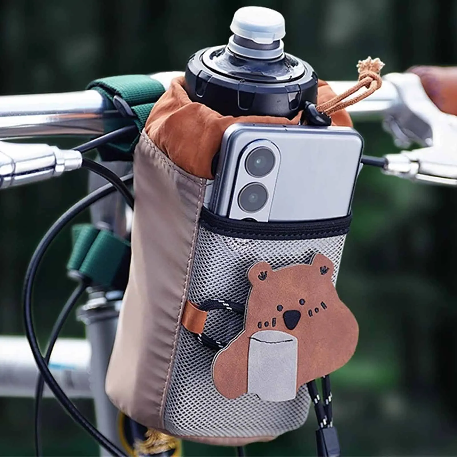 

Cute Cartoon Bicycle Basket Insulated Water Bottle Bike Front Storage Bag Portable Handlebar Hanging Bag Bicycle Accessories
