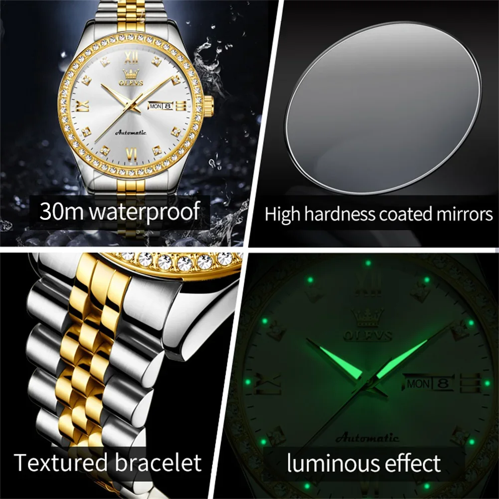 OLEVS7012 Luxury Automatic Mechanical Watch For Men Dial Dual Calendar Men's Watches Luminous Calendar Waterproof Man Wristwatch