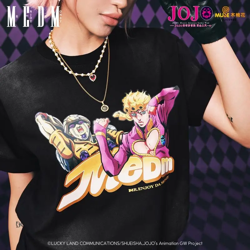 JOJOs Bizarre Adventure Anime Printed Casual Short Sleeve Washed Y2k Top Outdated T-shirt for Men Women Clothing