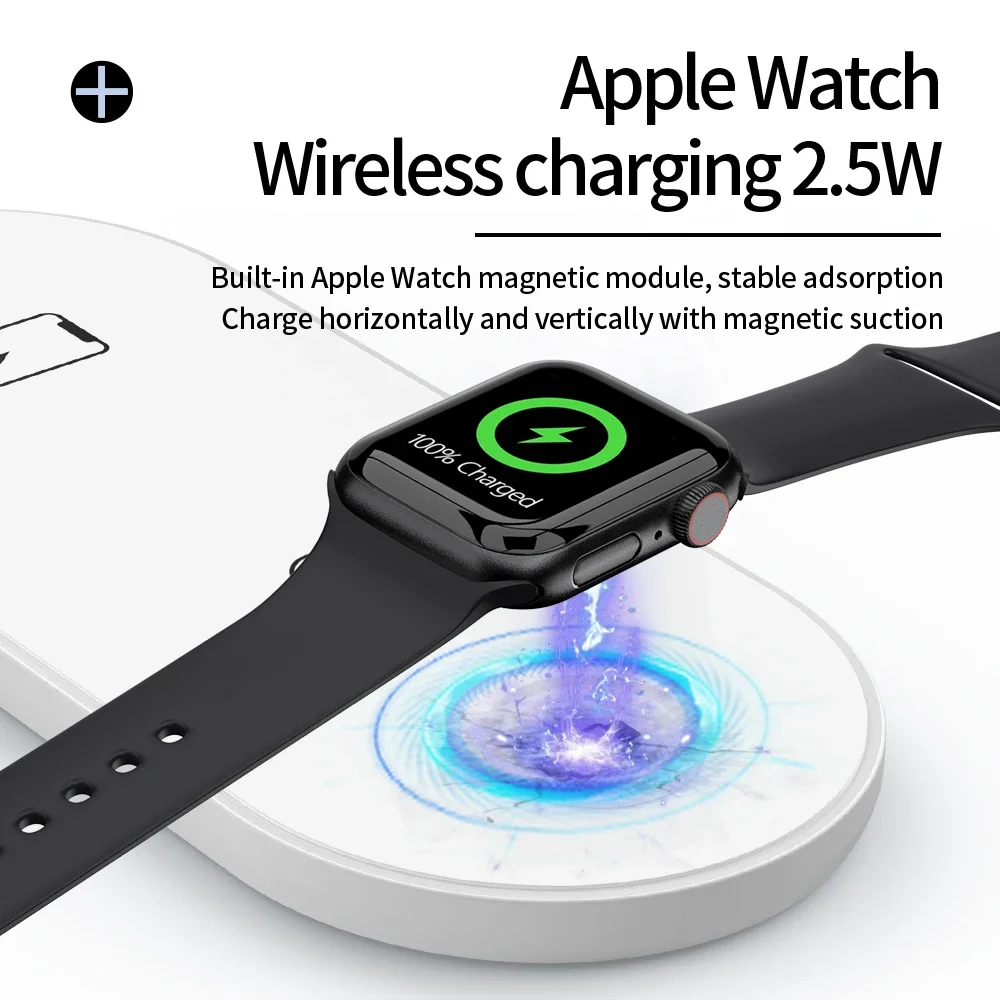 30W 3 in 1 Wireless Charger Pad for iPhone 15 14 13 12 11 Pro Max 8 X Apple Watch 8 7 6 AirPods Fast Wireless Charging Station