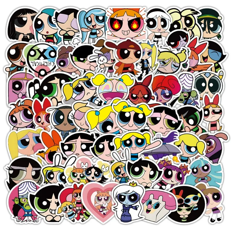 62PCS Powerpuff Girls Stickers Blossom Bubbles Buttercup Cute Waterproof Decals Laptop Phone Water Bottle Luggage Notebook Gift