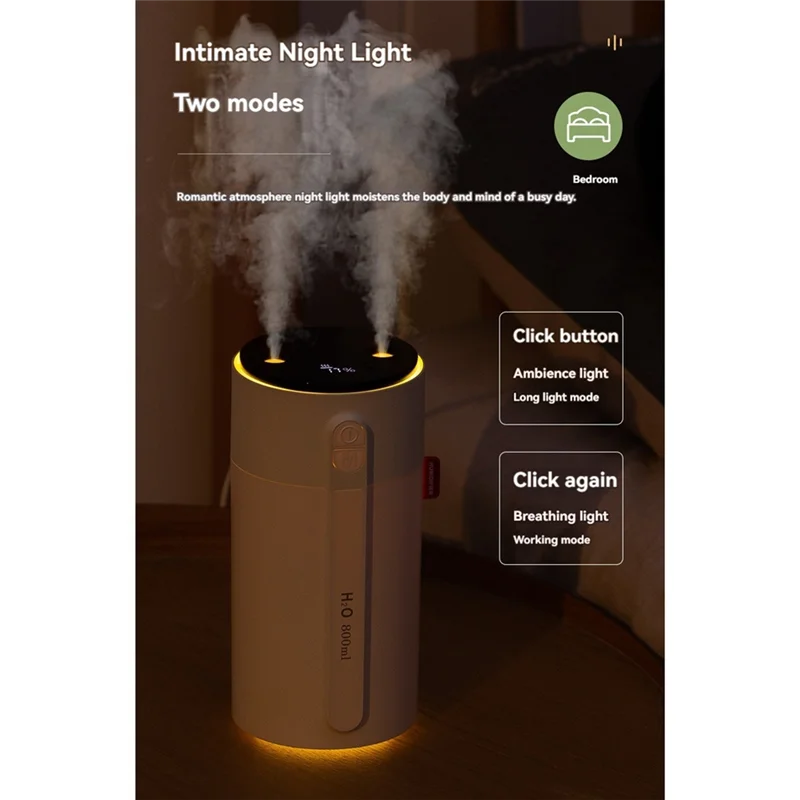 

AB47-Увлажнители для спальни, небольшой увлажнитель, перезаряжаемый настольный портативный увлажнитель воздуха 800 мл с легким прохладным туманом, увлажнители