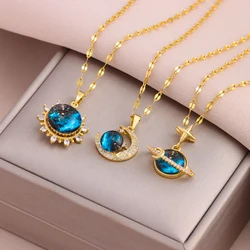 New 18K Gold Plated Fashion Dream Planet Series Pendant Necklaces For Women Female Stainless Steel Neck Chain Jewelry Wholesale